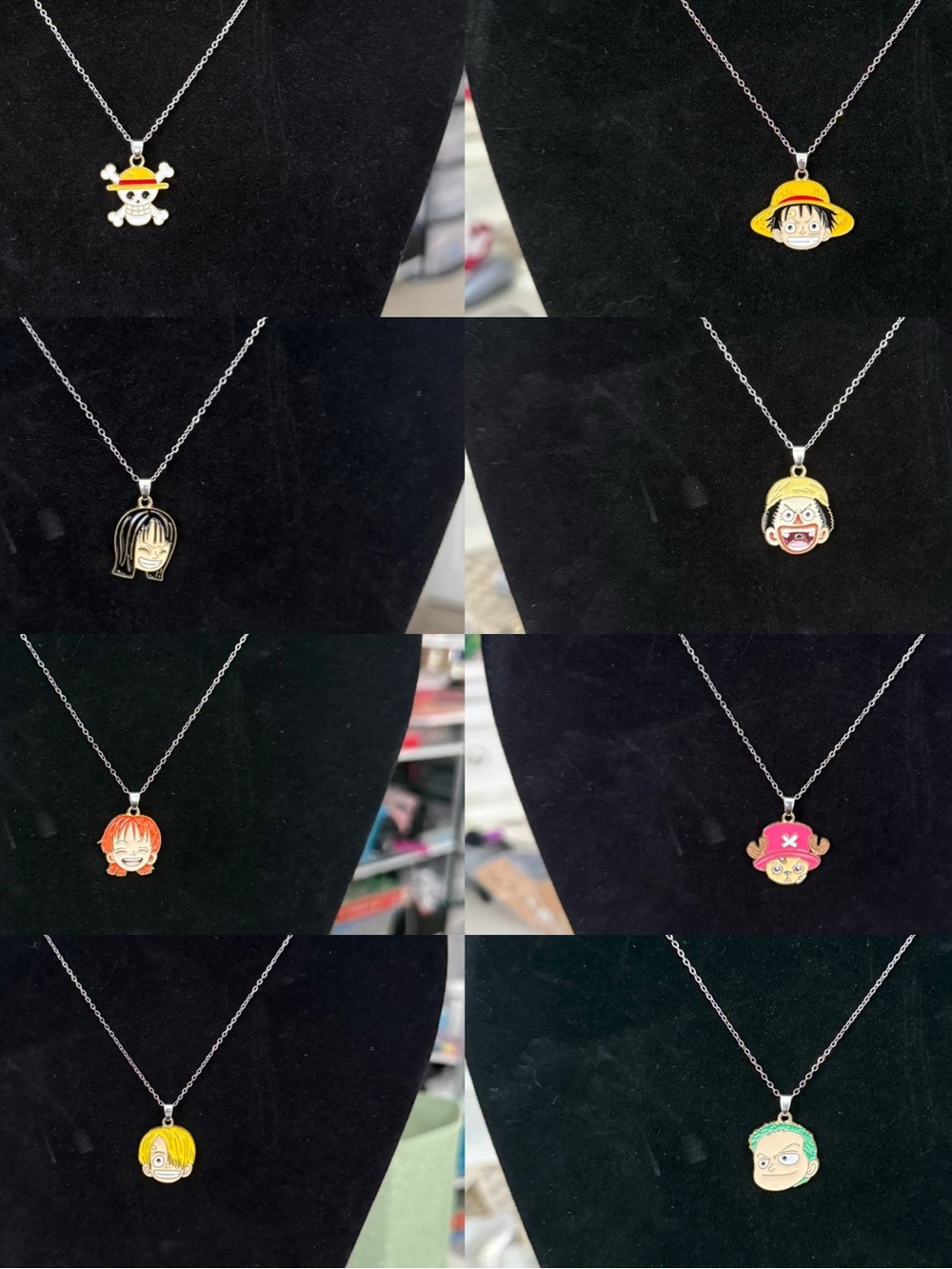 Onepiece Enamel Character Necklace Set — Yellow, Red, Pink, Orange, Green, Black